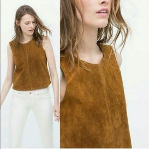 Zara Tan Genuine Suede Sleeveless Top Size S
